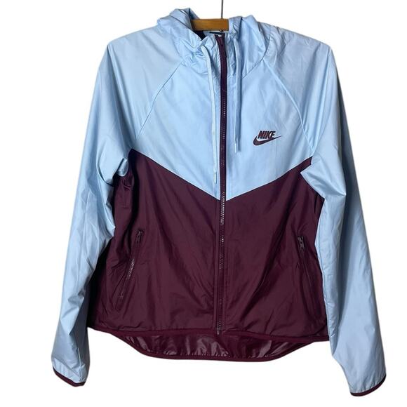 Nike Women’s Sz XS Windrunner Colorblock Hooded Jacket  Light Blue Maroon - Picture 2 of 8